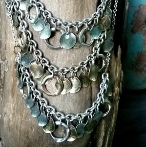 Vintage BOHO Multilayered Silver/Atq. Gold Necklac